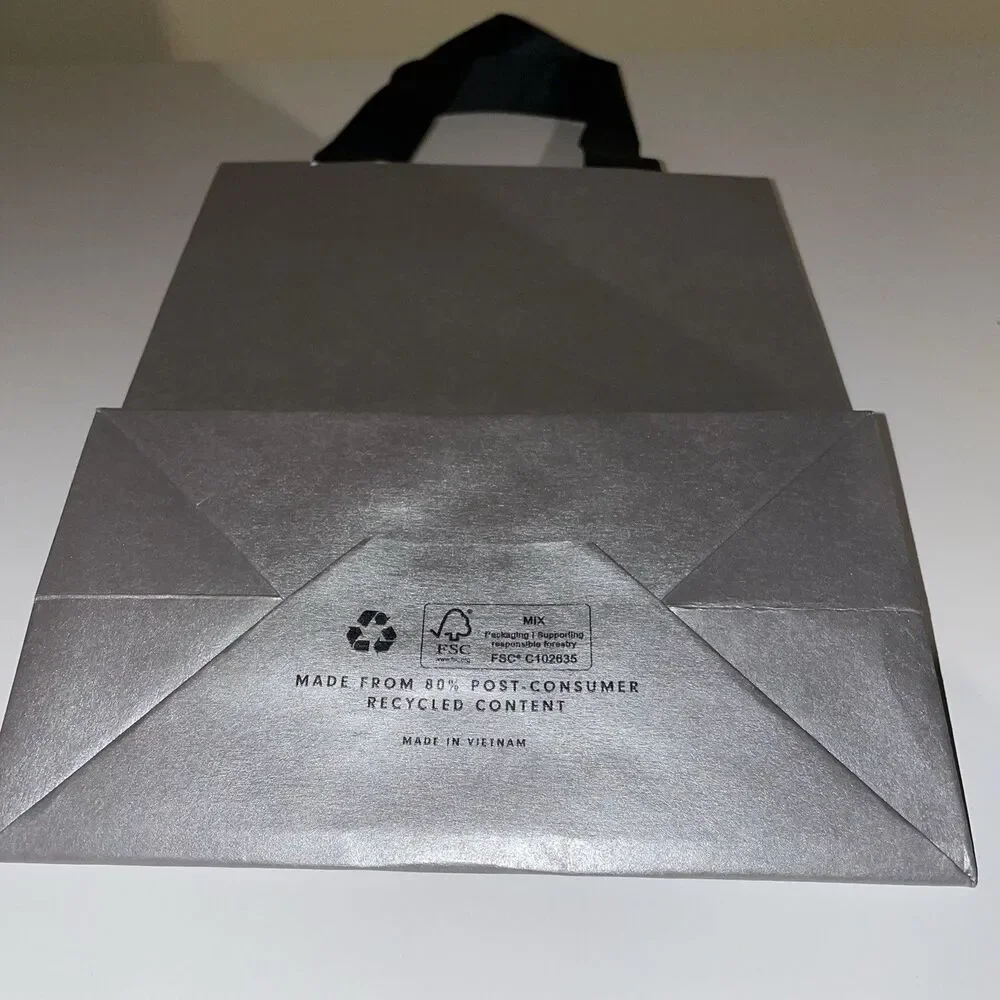 Neiman Marcus Empty Paper Grey Silver Shopping Bag Black Handles 9 x 7 x 4
